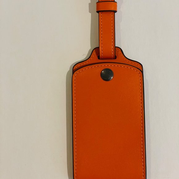 COACH LARGE LUGGAGE TAG IN LEATHER bright orange, plastic id window - Picture 12 of 16